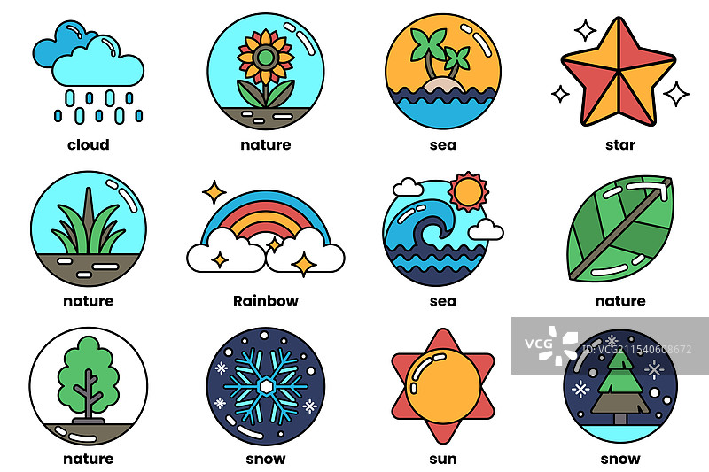 气候概念的线条画集合图片素材
