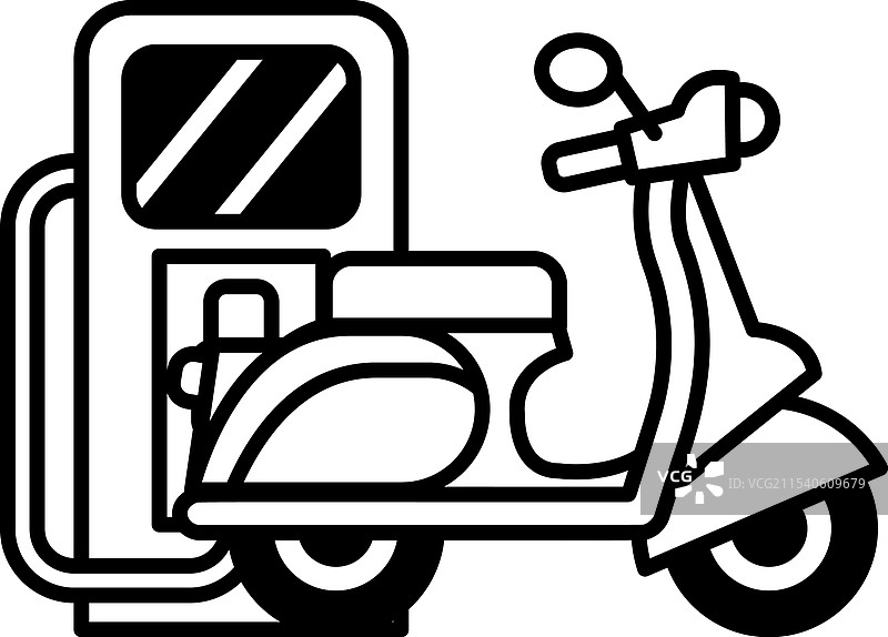 一辆滑板车停在加油站旁边图片素材