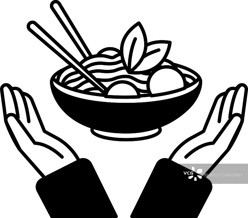 一只手拿着一碗绿色的面条图片素材