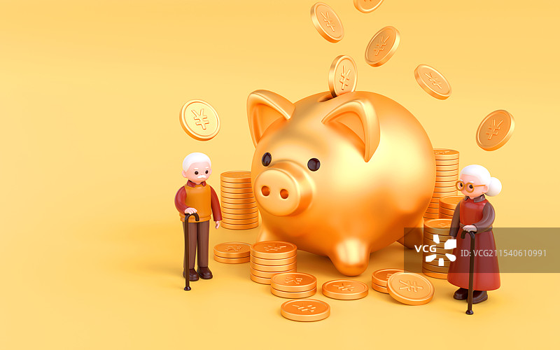 3D养老金金猪储蓄图片素材