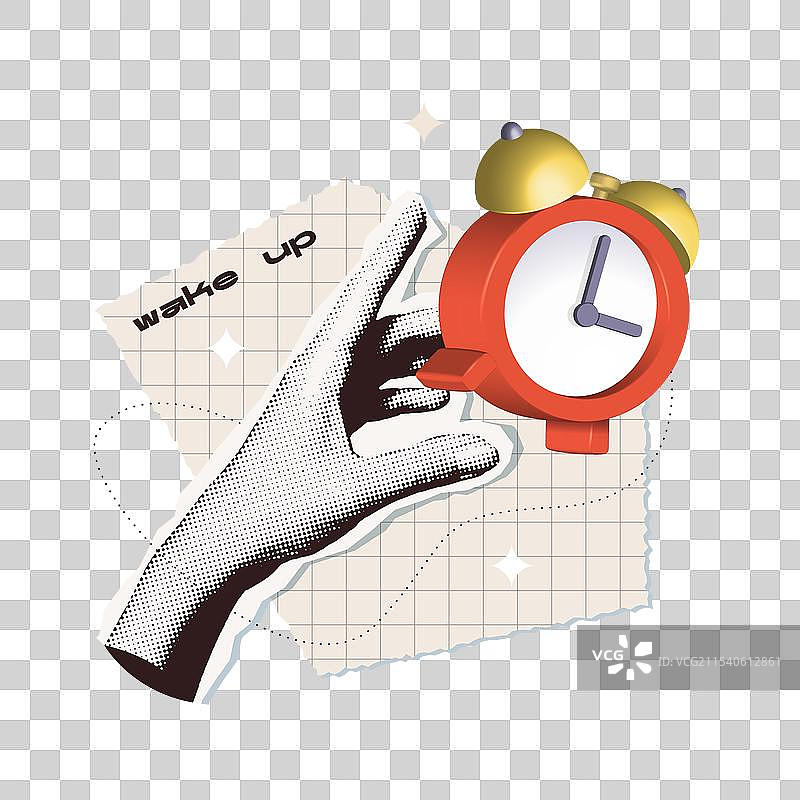 一只手握着时尚的半色调闹钟图片素材