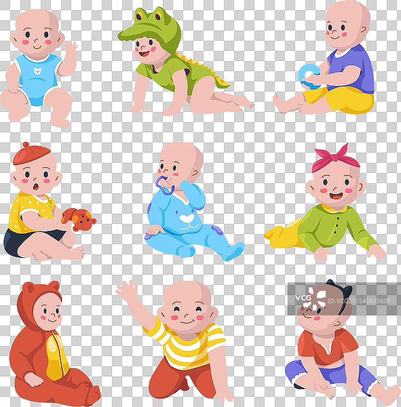 男孩女孩们坐着和爬行图片素材