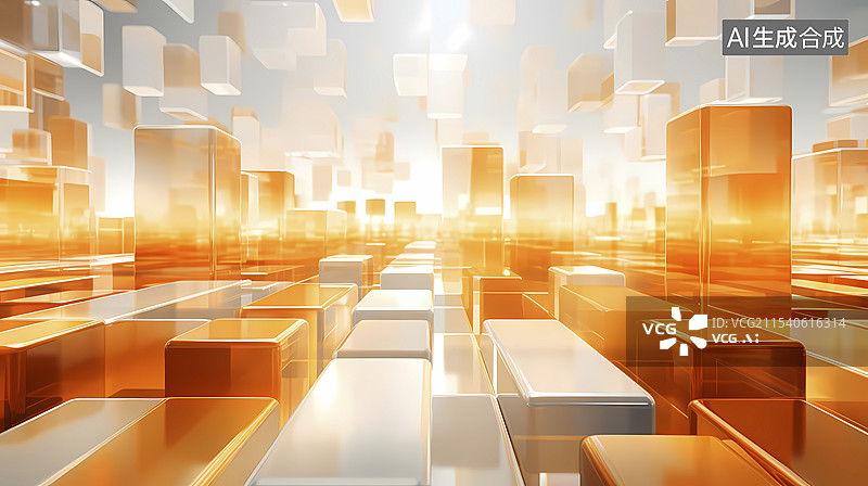 【AI数字艺术】数码科技橘白色抽象几何城市插画海报背景图片素材