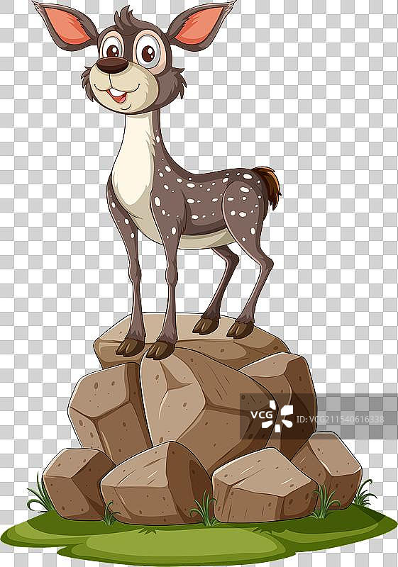 一只快乐的卡通鹿站在一堆岩石上图片素材