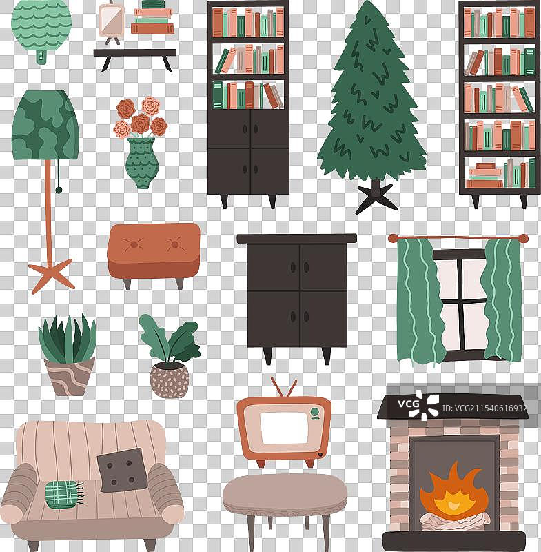 卡通风格的客厅家具套装，包括沙发图片素材