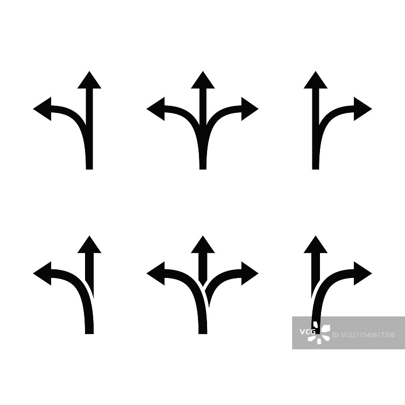 道路指示箭头：左转、右转或直行图片素材