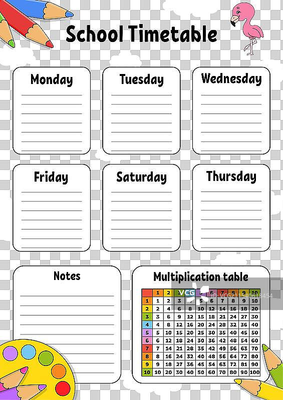 学校时间表与乘法表图片素材