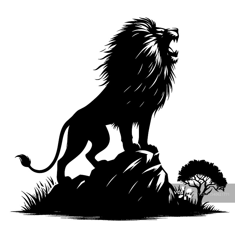 岩石上的咆哮狮子剪影图片素材