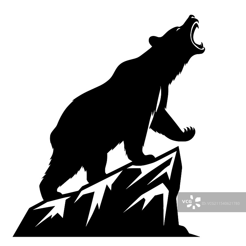 岩石上的咆哮熊剪影 1图片素材
