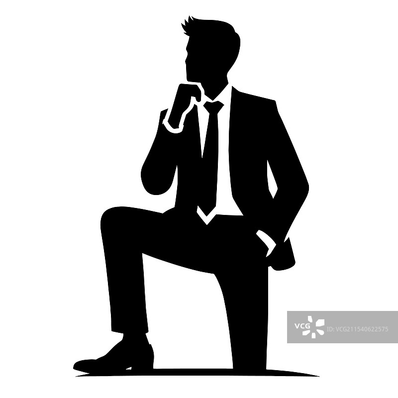 沉思的商人跪姿剪影图片素材