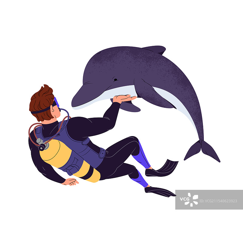 游泳者潜入海洋，与海洋生物交流图片素材