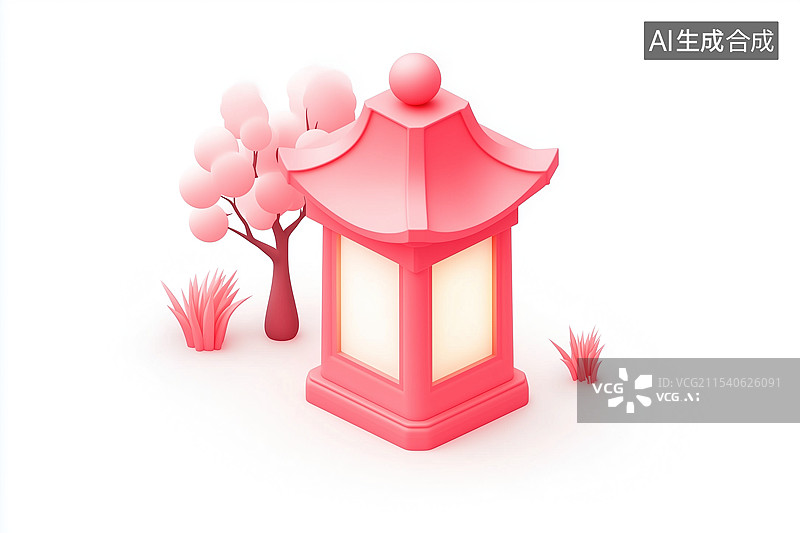 【AI数字艺术】中国风红色小夜灯图标图片素材