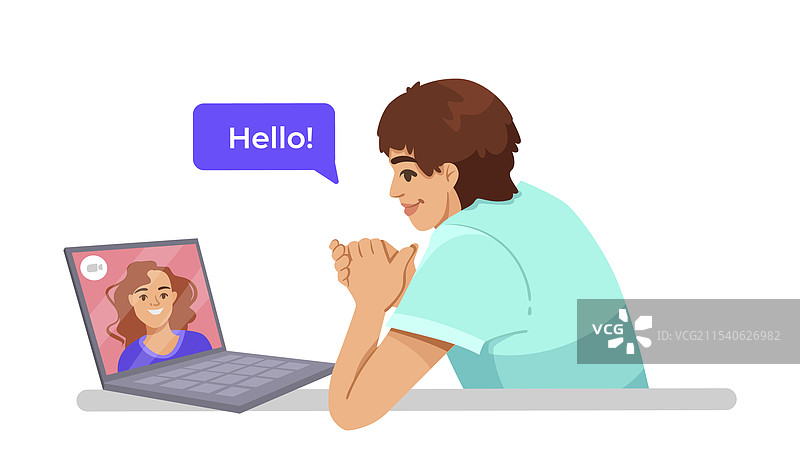 男子在笔记本电脑上与一位女性进行视频通话图片素材