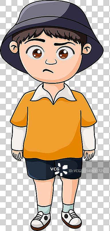 可爱的男孩站着做出烦恼的表情图片素材