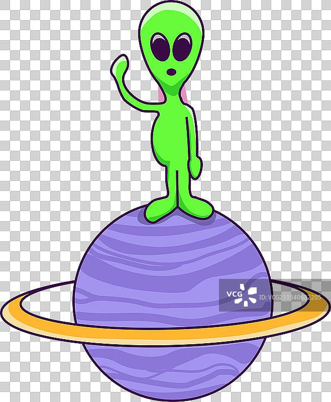 可爱的外星人在土星上，卡通风格图片素材
