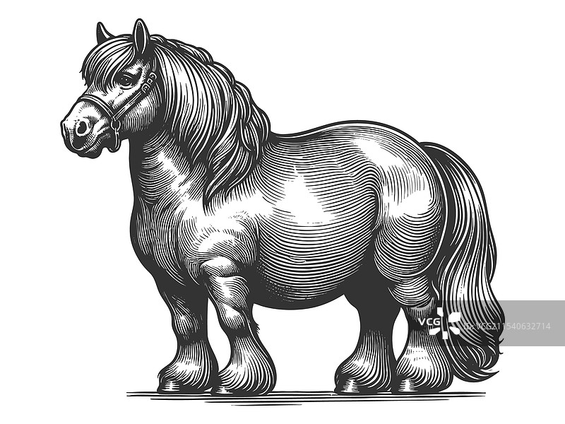 肥胖马的雕刻素描图片素材