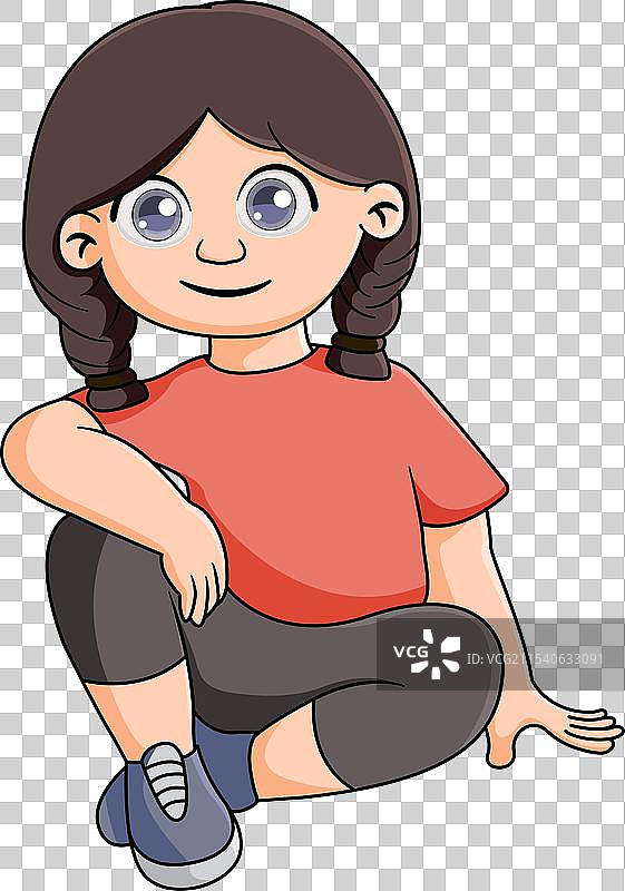 可爱女孩坐着，编着辫子图片素材