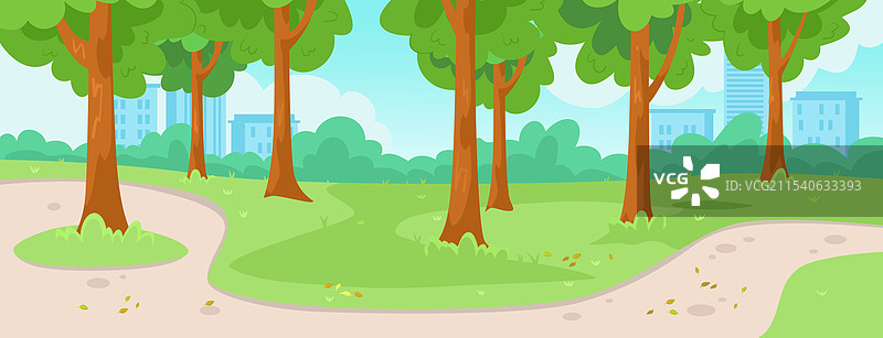 卡通风格的公园，树木和小径交错图片素材