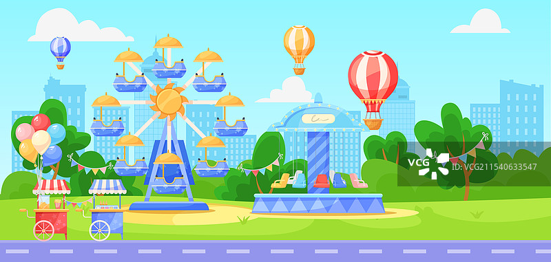 游乐园场景，游乐设施和气球图片素材