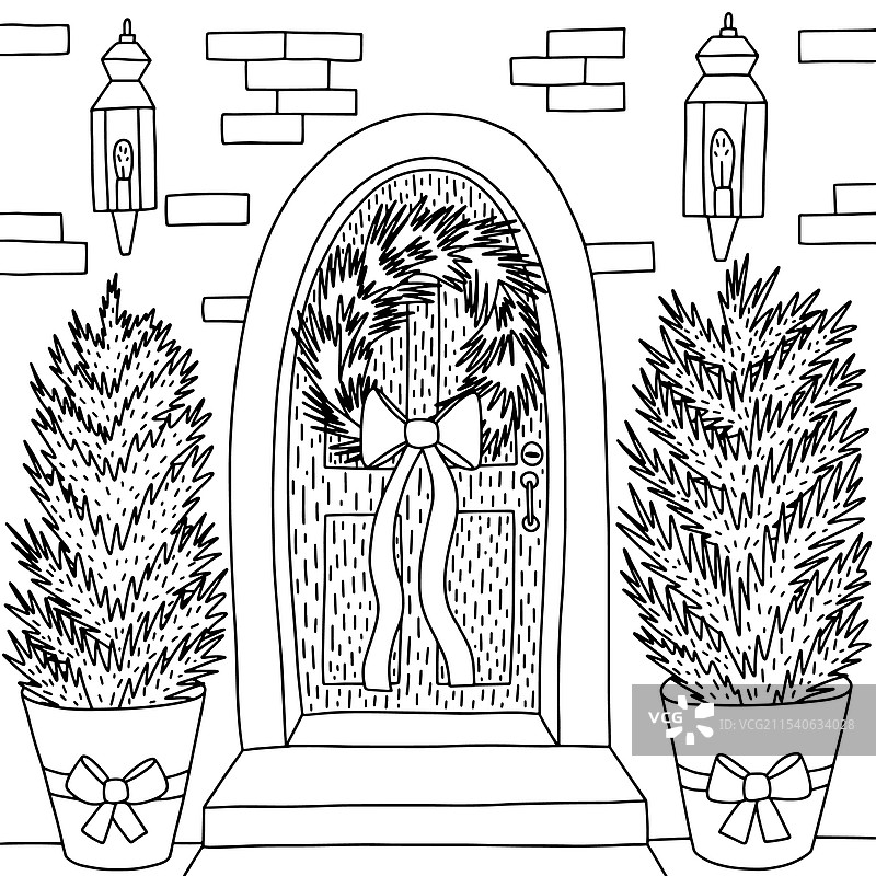 带有前门的涂色页图片素材
