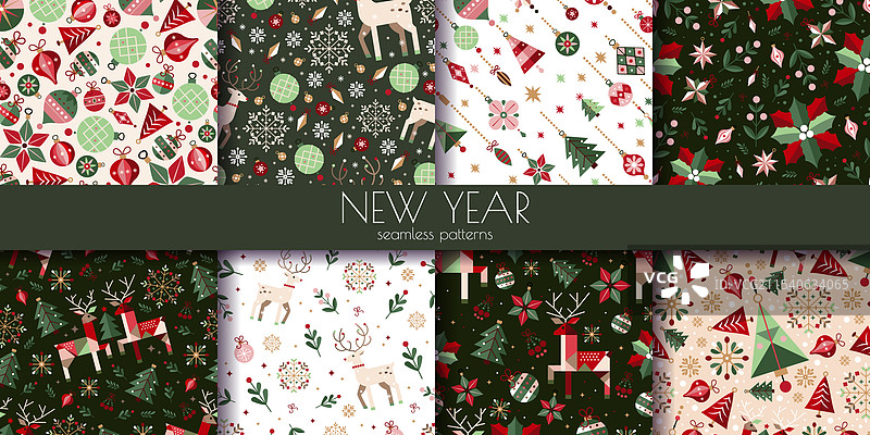 新年节日无缝图案与假日主题图片素材