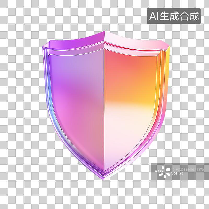 【AI数字艺术】盾牌图标，3D粉紫渐变，红橙配色，高科技风格图片素材