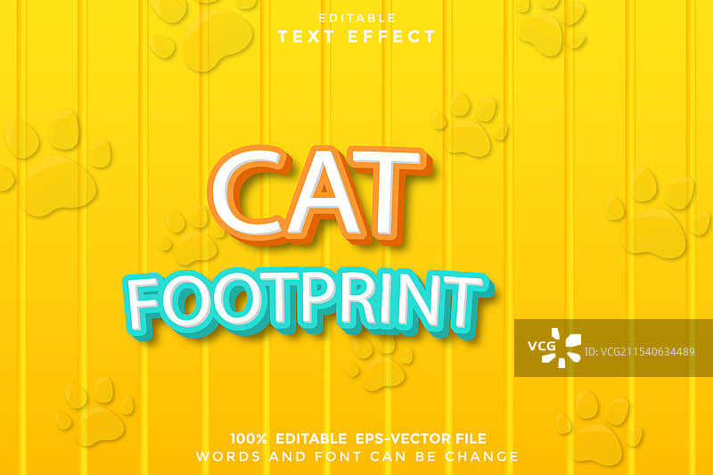 猫爪印可编辑文本效果 3D 卡通图片素材