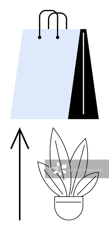 带箭头的购物袋和盆栽植物图片素材