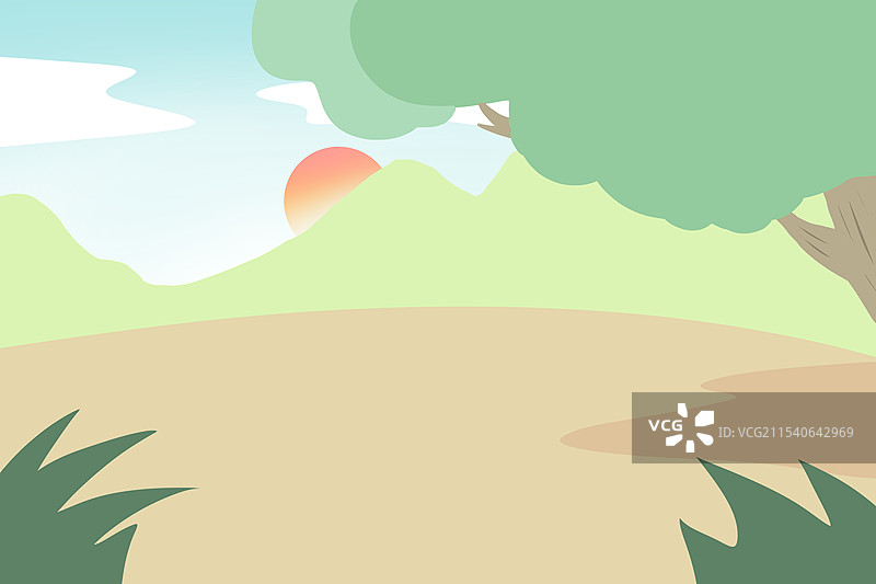 卡通漫画落日风景插画图片素材