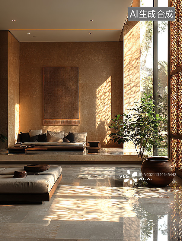 【AI数字艺术】阳光洒满房间的舒适角落图片素材