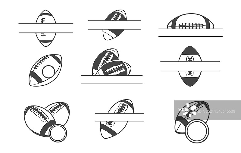 美式足球轮廓单字母组合SVG图片素材