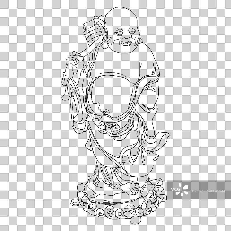 明德化窑张寿山塑负书罗汉图片素材