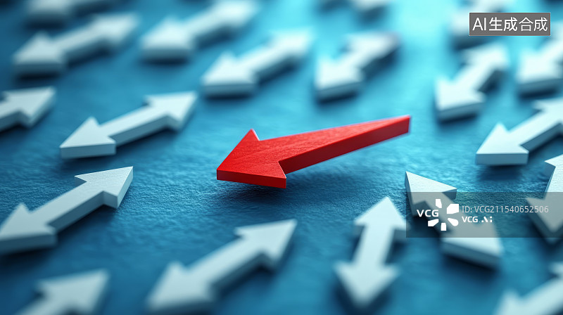 【AI数字艺术】与众不同的红色箭头，企业团队领导概念图片素材