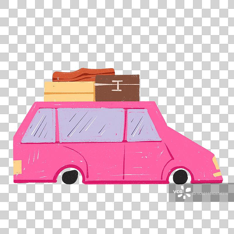 载行李的车自驾游回家卡通手绘涂鸦儿童画插画元素图片素材