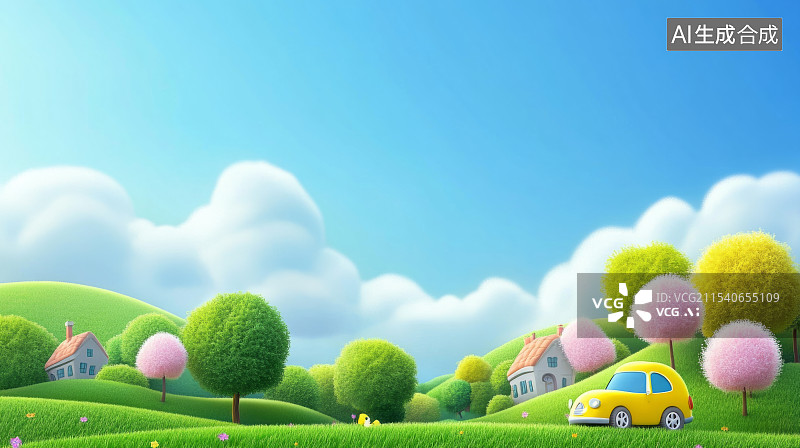 【AI数字艺术】春天毛绒风格山野背景图片素材