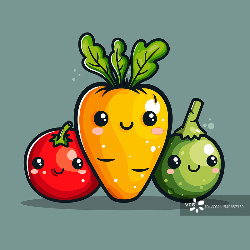 胡萝卜、西红柿和青椒的卡通画图片素材