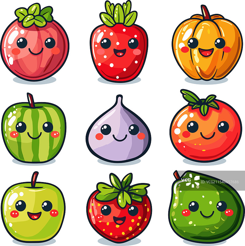 一组带有微笑表情的卡通水果图片素材