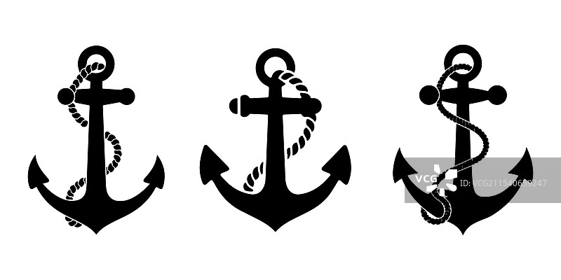 锚与绳索的剪影图标图片素材