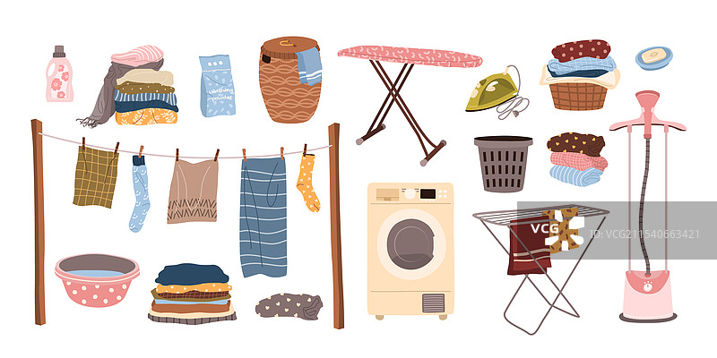 洗衣用品套装，孤立的家务元素图片素材