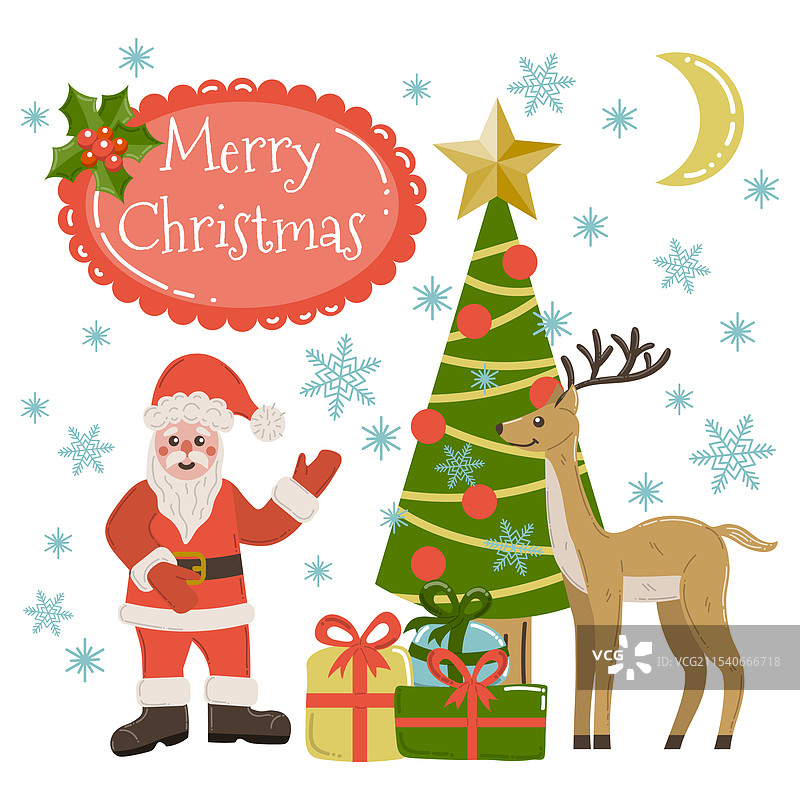 可爱的卡通圣诞贺卡图片素材