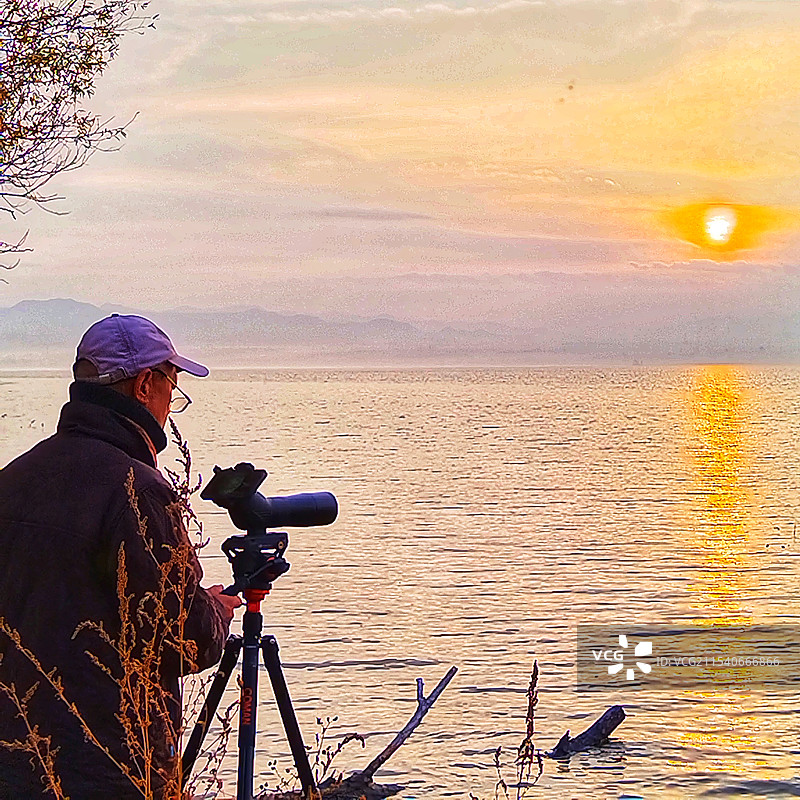 官厅湖畔拍日落图片素材