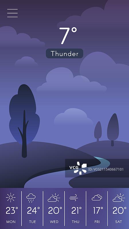 天气预报应用显示雷暴天气图片素材