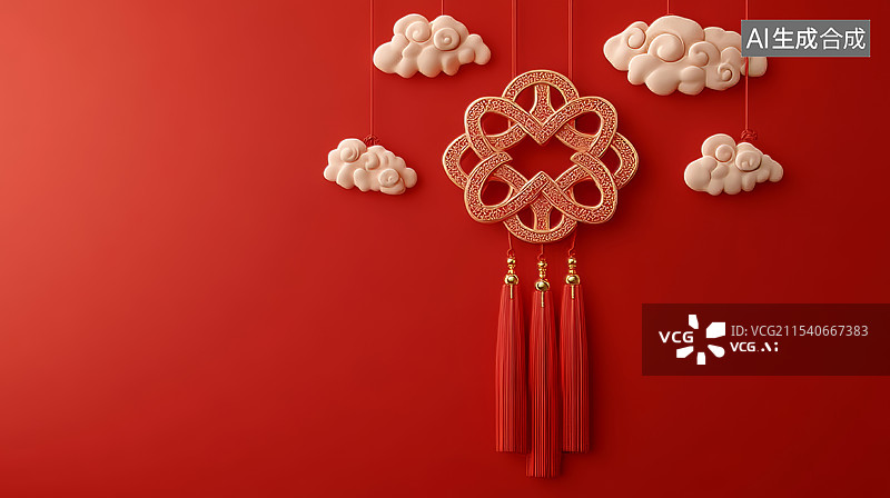 【AI数字艺术】红色背景中国节日春节中国结图片素材