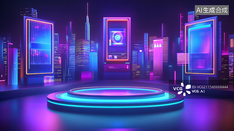 【AI数字艺术】3D科技电商灯光背景展台图片素材