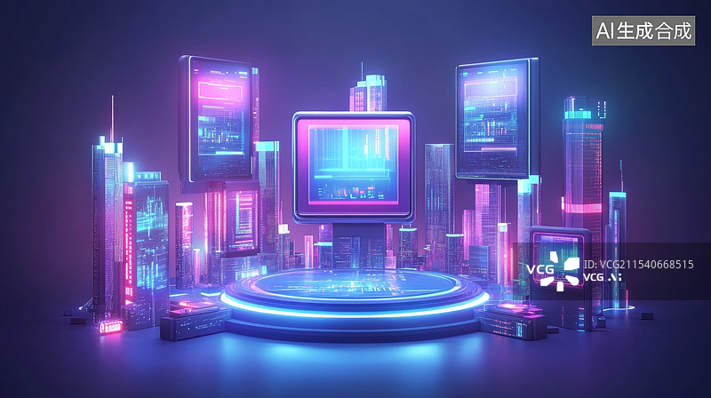 【AI数字艺术】3D科技电商灯光背景展台图片素材
