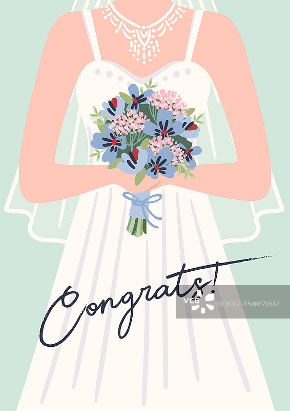 可爱的新娘手捧花束图片素材