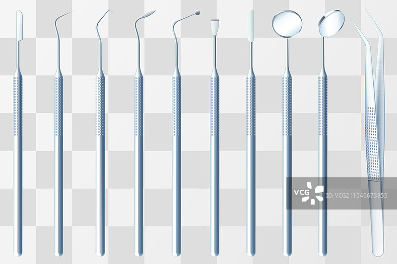 一套孤立在白色背景上的牙科手术工具图片素材