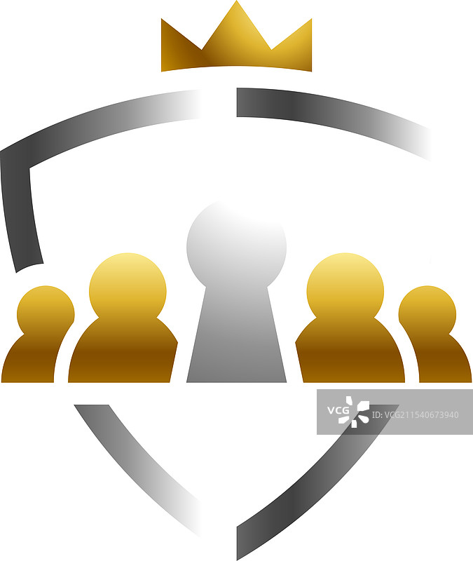 带有钥匙孔的金色人形图标，配有盾牌和王冠图片素材