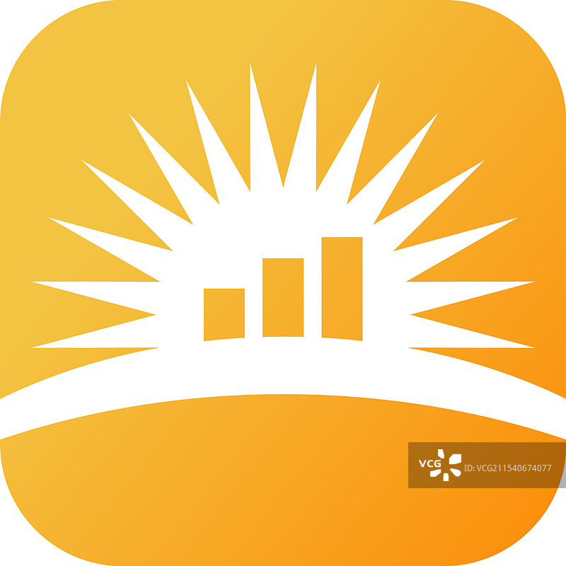 上升的太阳与柱状图标图片素材