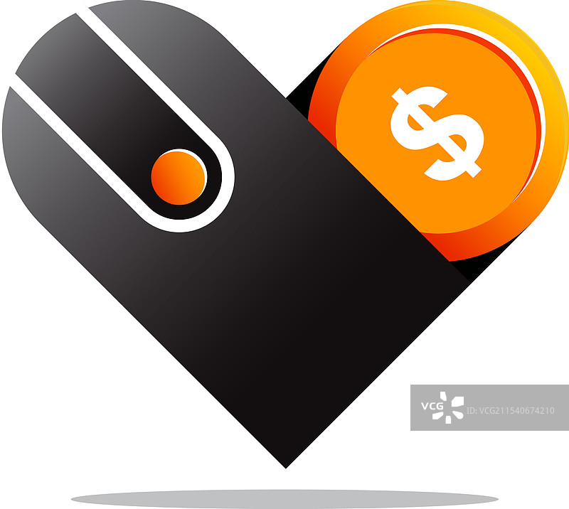 心形钱包与一枚硬币图片素材